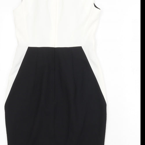 Dorothy Perkins Womens Black Colourblock Polyester Pencil Dress Size 10 Square Neck Zip