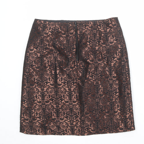 Marks and Spencer Womens Brown Geometric Polyester A-Line Skirt Size 10 Zip
