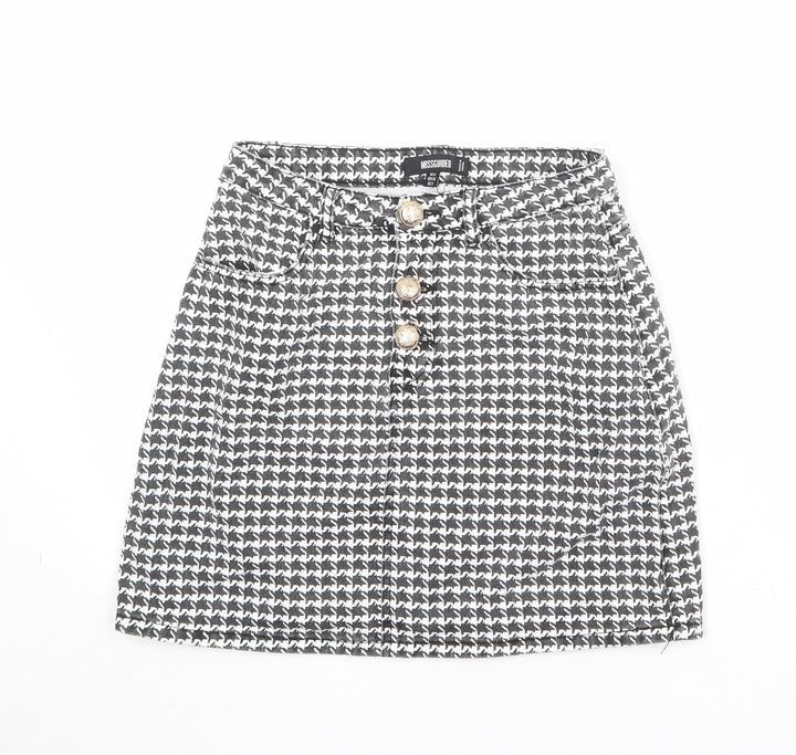Missguided Womens Black Geometric Cotton A-Line Skirt Size 6 Zip