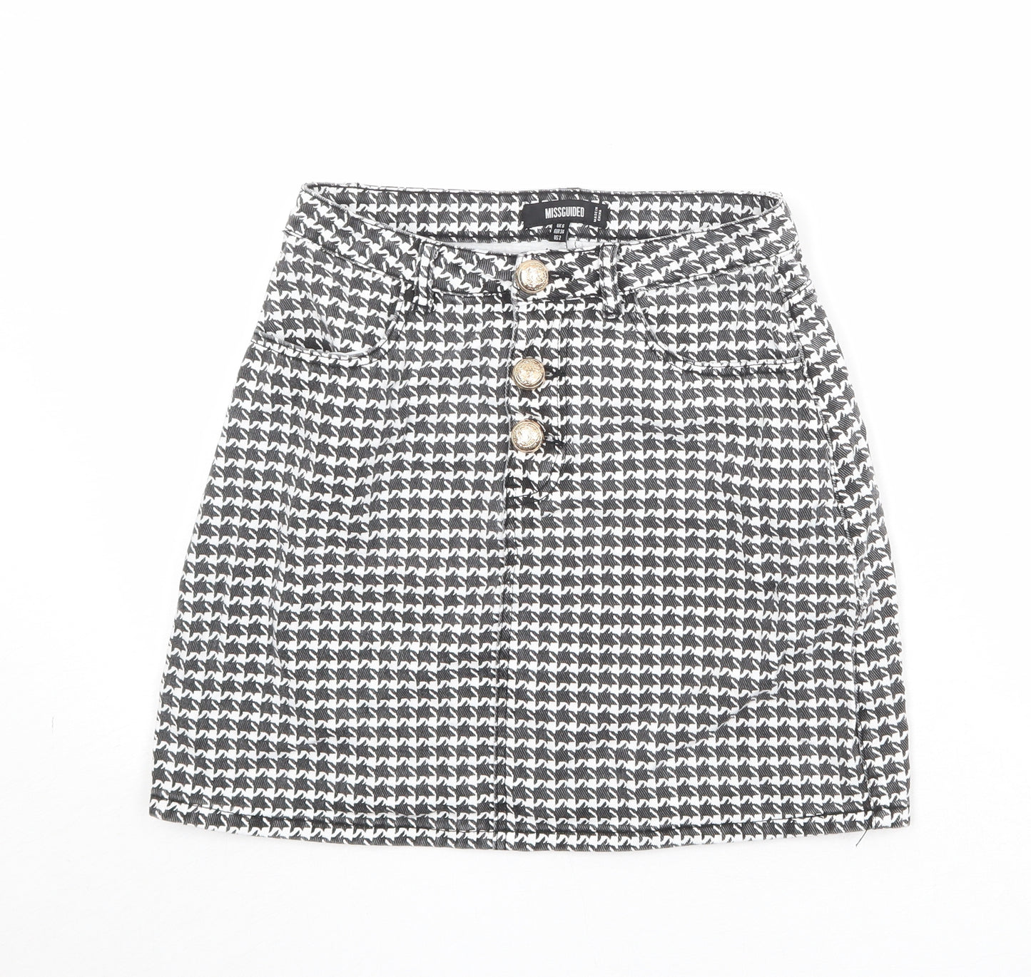 Missguided Womens Black Geometric Cotton A-Line Skirt Size 6 Zip