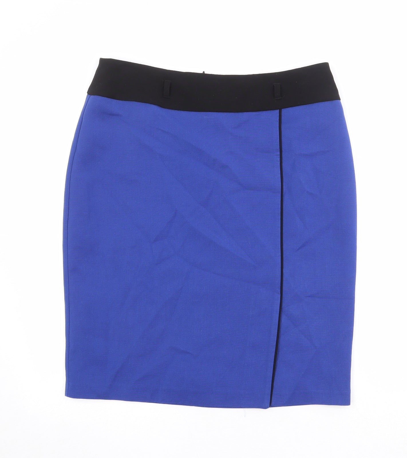 Marks and Spencer Womens Blue Polyester A-Line Skirt Size 14 Zip