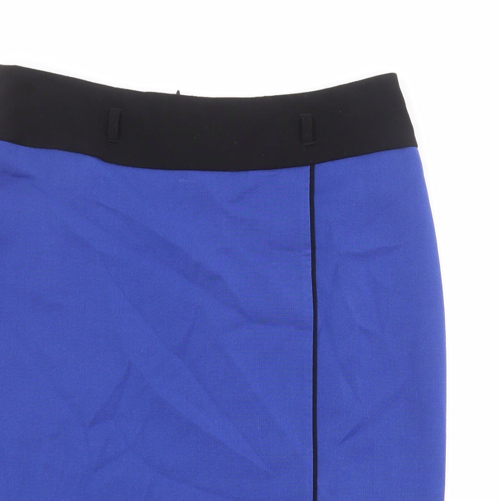 Marks and Spencer Womens Blue Polyester A-Line Skirt Size 14 Zip