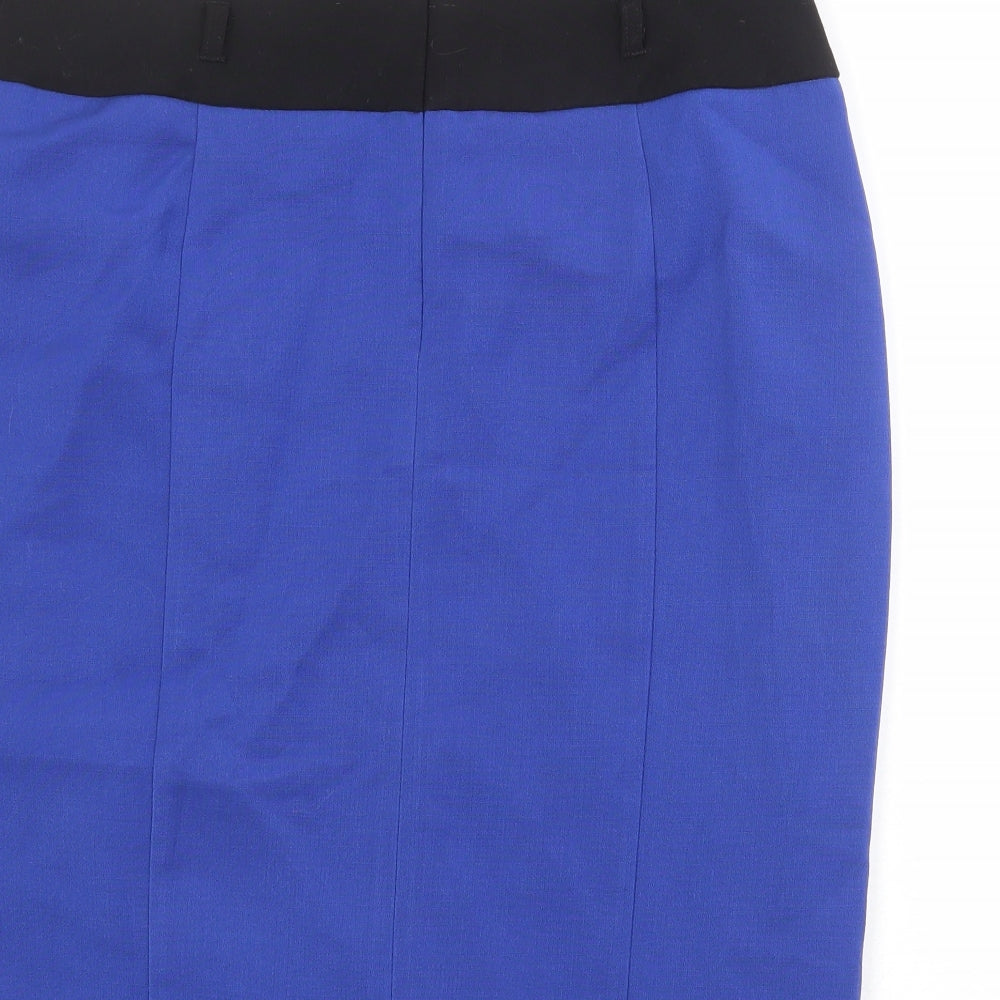 Marks and Spencer Womens Blue Polyester A-Line Skirt Size 14 Zip