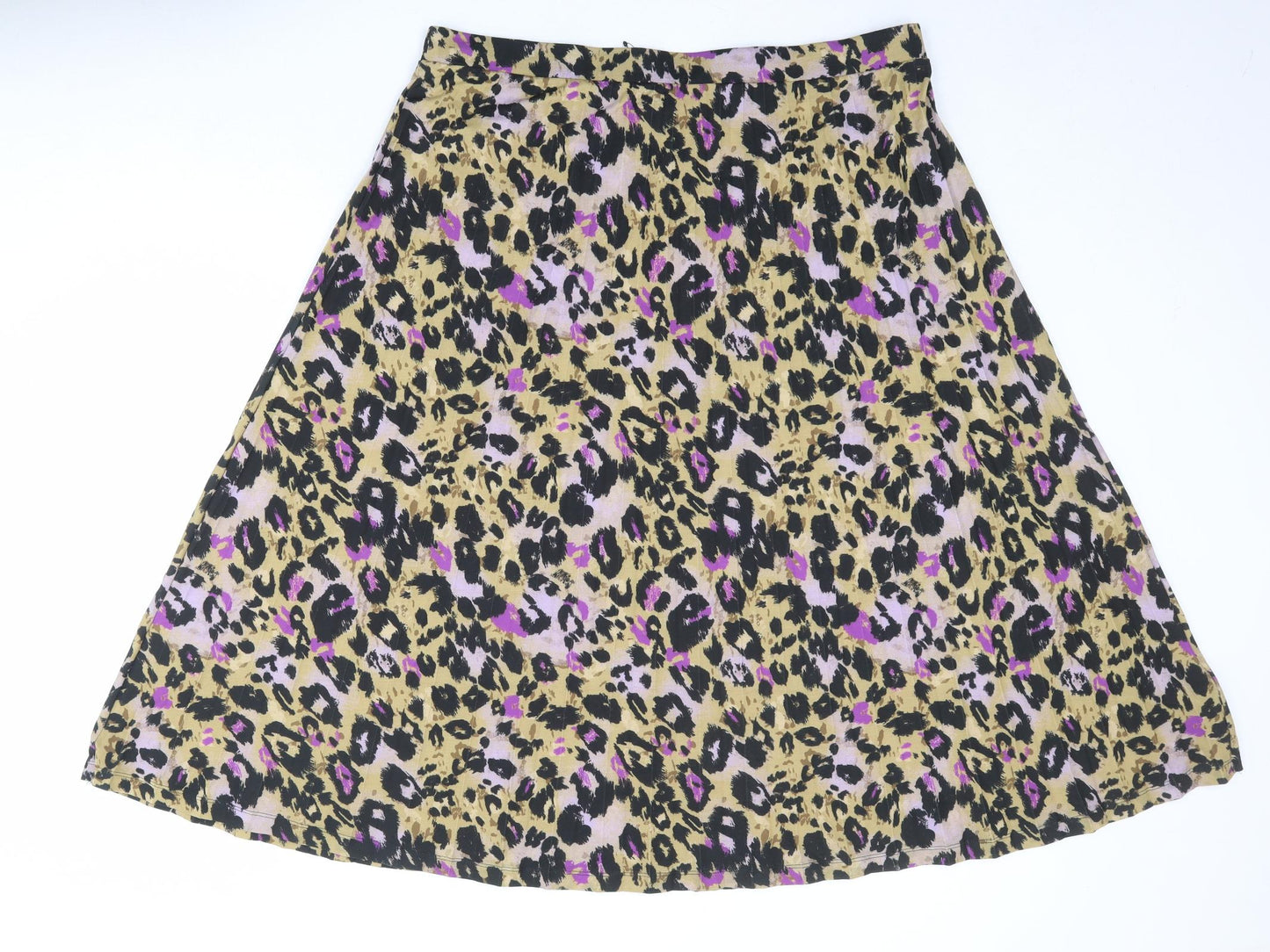 Marks and Spencer Womens Brown Animal Print Polyester Pleated Skirt Size 20 - Leopard Pattern