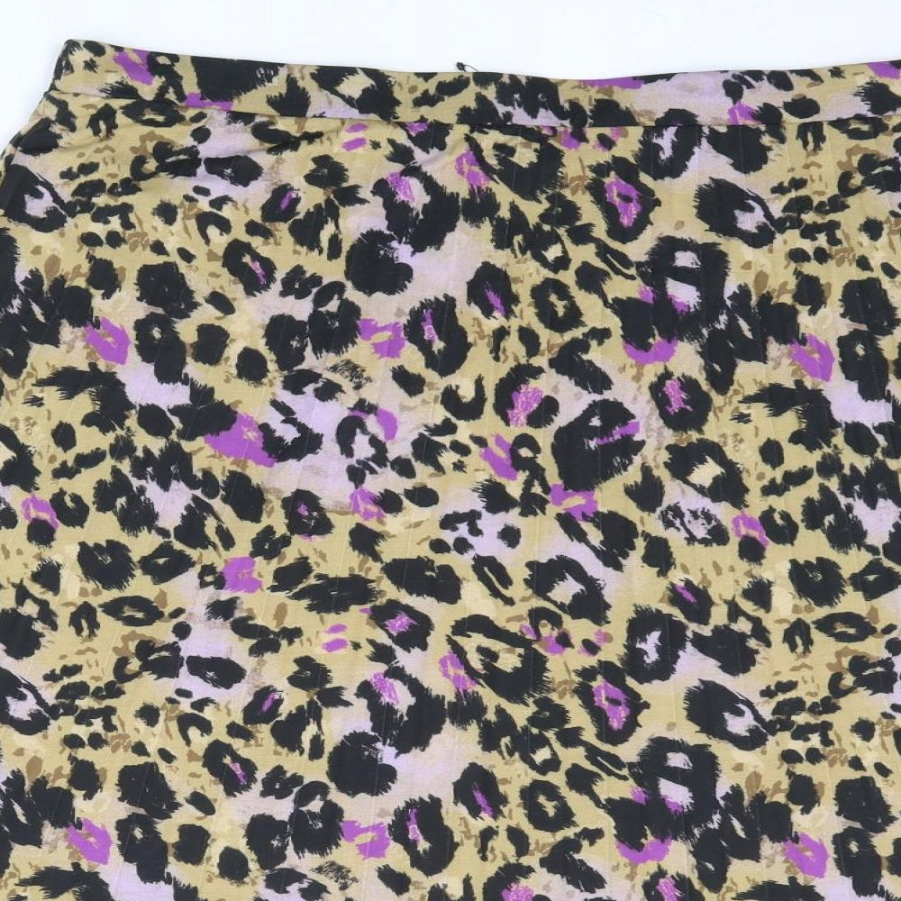 Marks and Spencer Womens Brown Animal Print Polyester Pleated Skirt Size 20 - Leopard Pattern