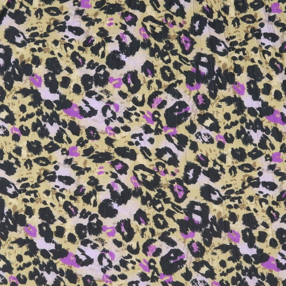 Marks and Spencer Womens Brown Animal Print Polyester Pleated Skirt Size 20 - Leopard Pattern