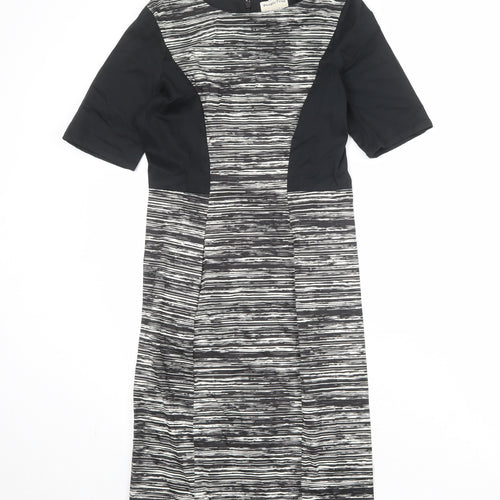 People Tree Womens Black Geometric Cotton A-Line Size 10 Round Neck Zip