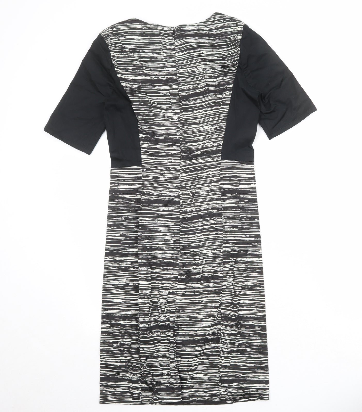 People Tree Womens Black Geometric Cotton A-Line Size 10 Round Neck Zip