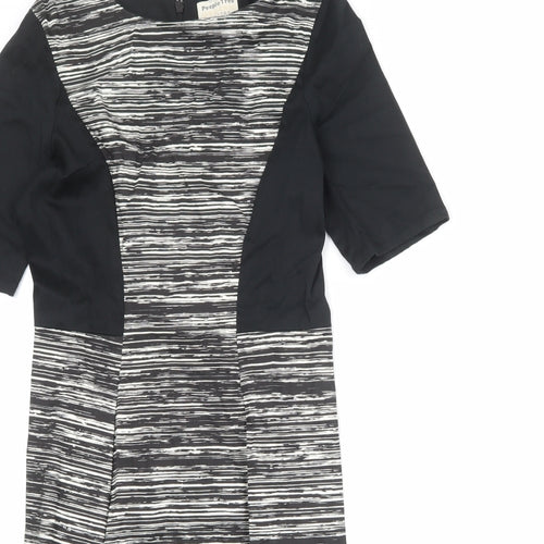 People Tree Womens Black Geometric Cotton A-Line Size 10 Round Neck Zip