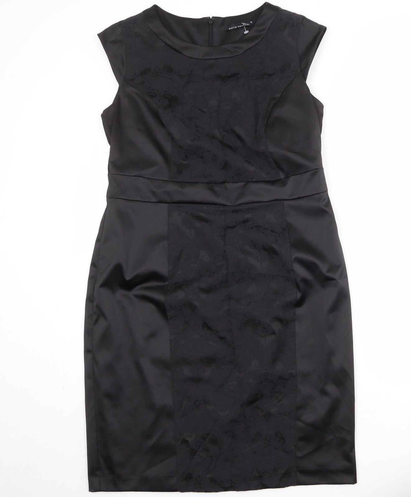 David Emanuel Womens Black Cotton A-Line Size 18 Round Neck Zip