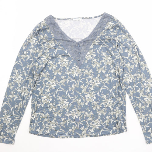 Mis/ Womens Blue Geometric Polyester Basic Blouse Size 14 V-Neck - Lace Details