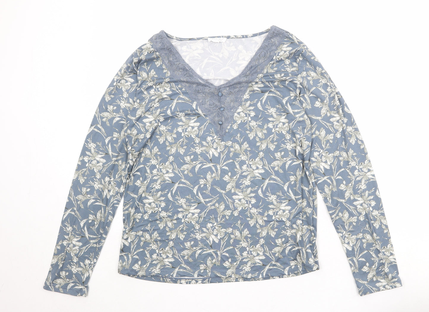 Mis/ Womens Blue Geometric Polyester Basic Blouse Size 14 V-Neck - Lace Details
