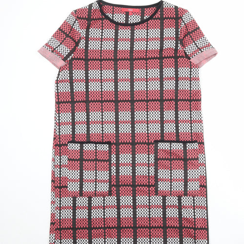 NEXT Womens Pink Plaid Polyester A-Line Size 14 Round Neck Pullover