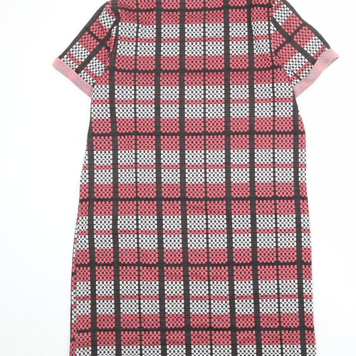 NEXT Womens Pink Plaid Polyester A-Line Size 14 Round Neck Pullover