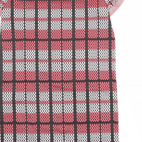 NEXT Womens Pink Plaid Polyester A-Line Size 14 Round Neck Pullover