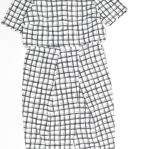 ASOS Womens White Check Polyester Shift Size 12 Round Neck Zip
