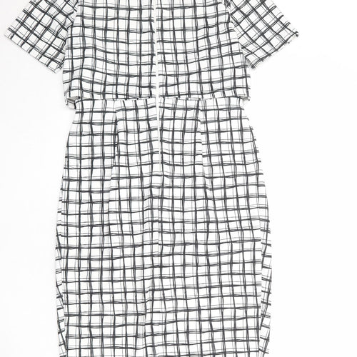 ASOS Womens White Check Polyester Shift Size 12 Round Neck Zip