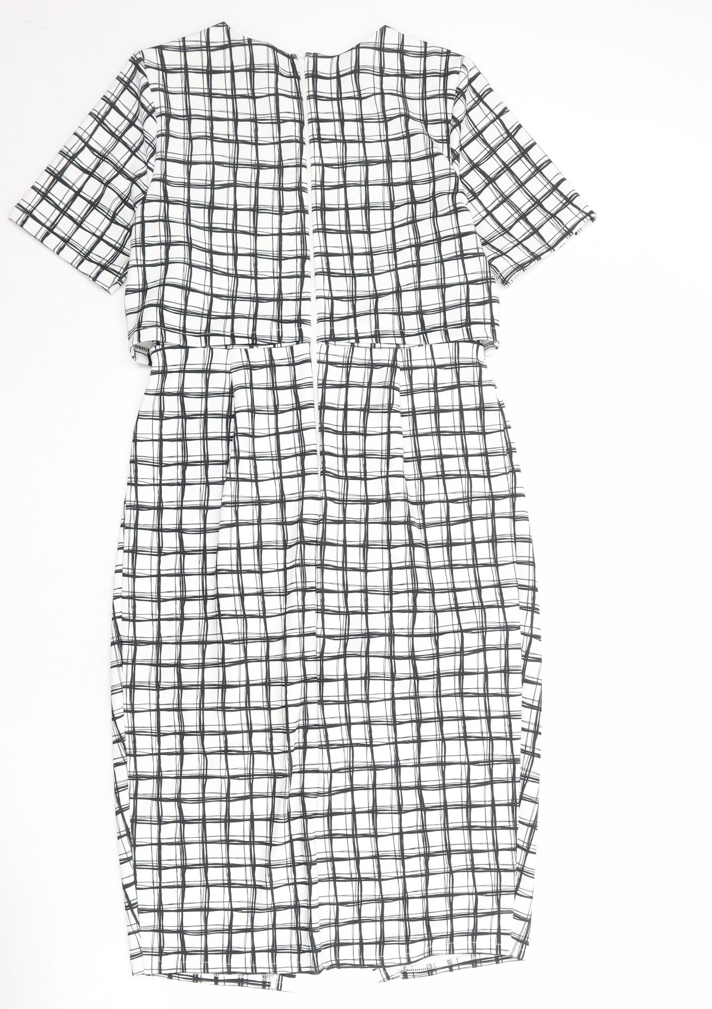 ASOS Womens White Check Polyester Shift Size 12 Round Neck Zip