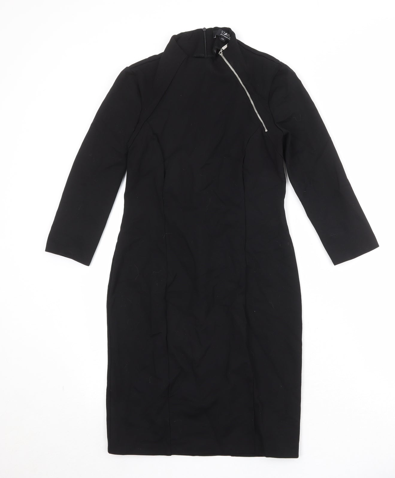 Julien Macdonald Womens Black Viscose A-Line Size 10 Round Neck Zip