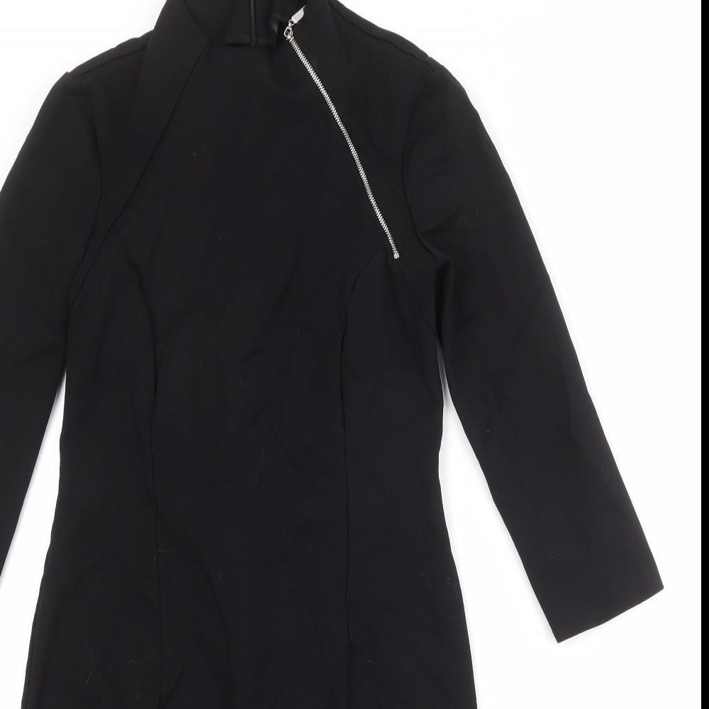 Julien Macdonald Womens Black Viscose A-Line Size 10 Round Neck Zip