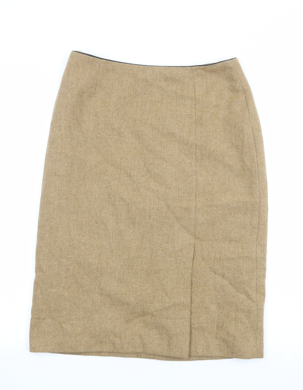 Racing Green Womens Brown Herringbone Wool A-Line Skirt Size 10 Zip