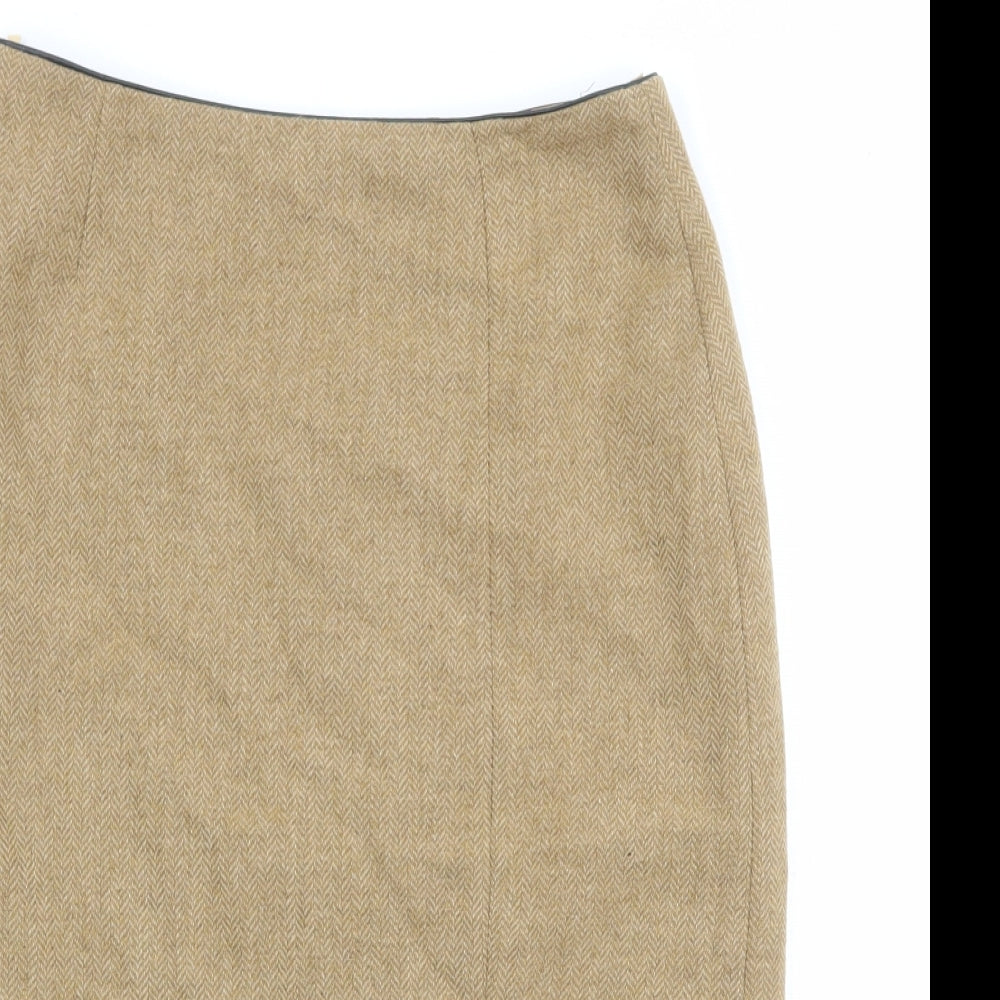 Racing Green Womens Brown Herringbone Wool A-Line Skirt Size 10 Zip