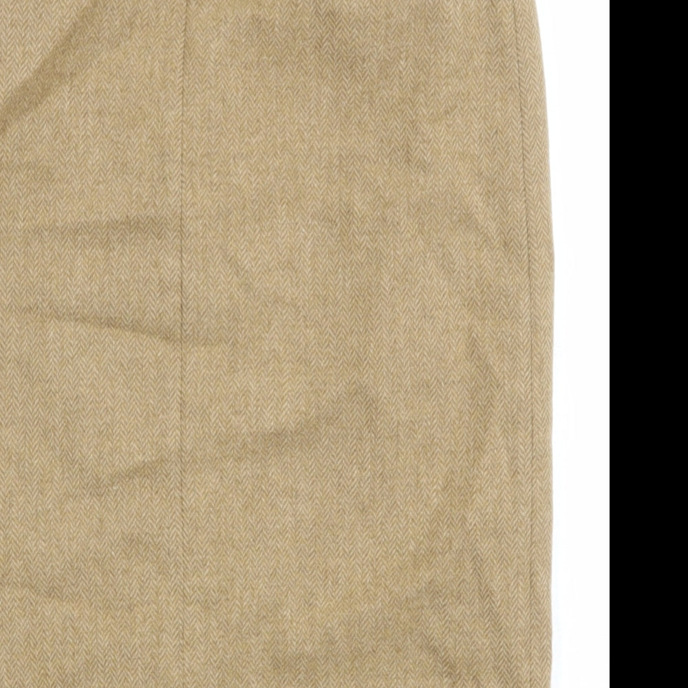 Racing Green Womens Brown Herringbone Wool A-Line Skirt Size 10 Zip