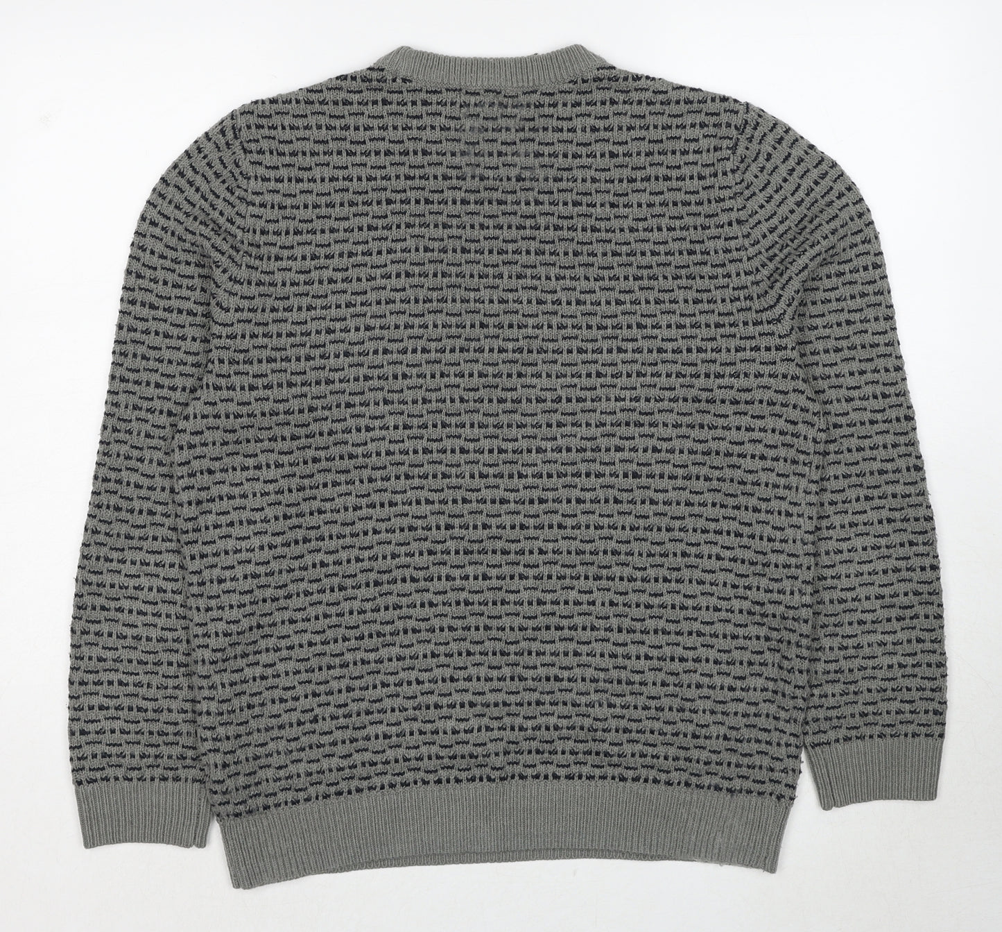 ASOS Mens Grey Round Neck Geometric Acrylic Pullover Jumper Size M Long Sleeve