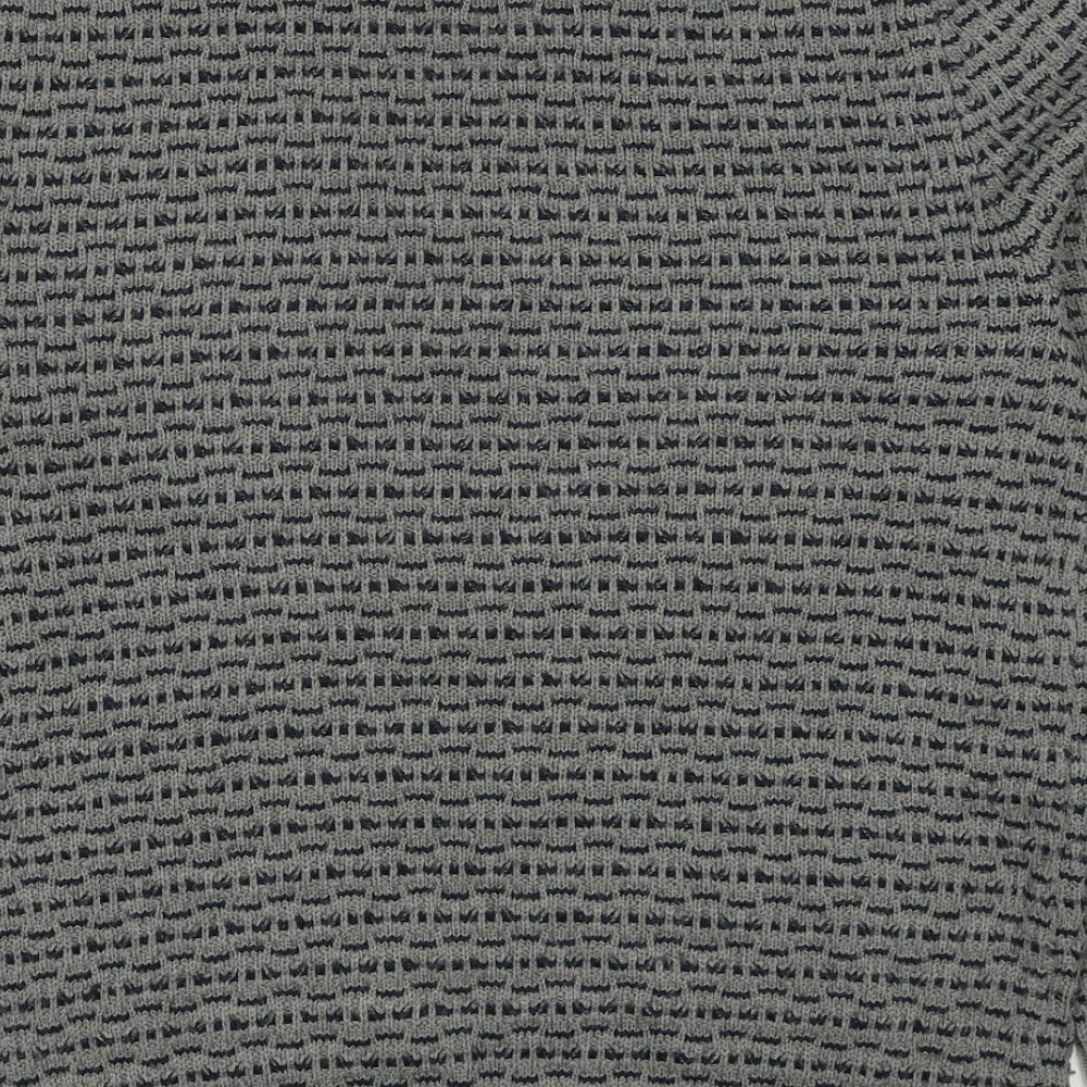 ASOS Mens Grey Round Neck Geometric Acrylic Pullover Jumper Size M Long Sleeve