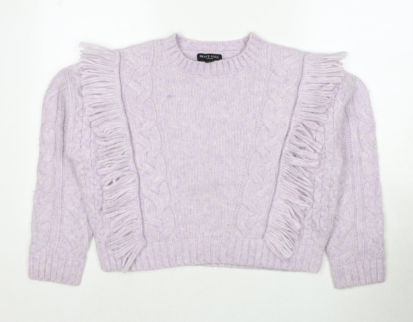 Brave Soul Womens Purple Round Neck Polyester Pullover Jumper Size S