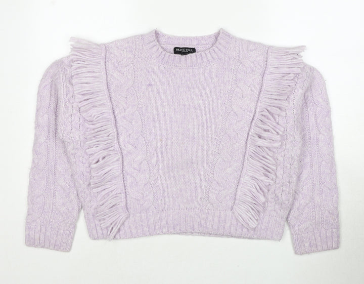 Brave Soul Womens Purple Round Neck Polyester Pullover Jumper Size S