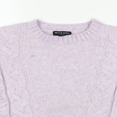 Brave Soul Womens Purple Round Neck Polyester Pullover Jumper Size S
