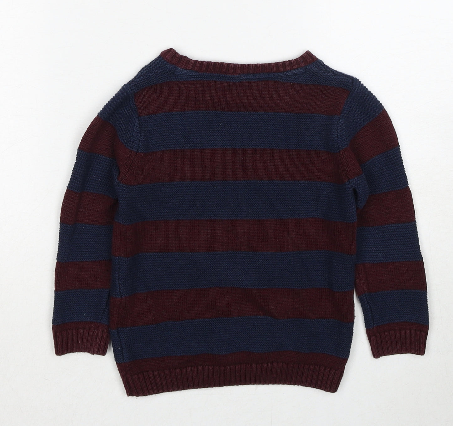Marks and Spencer Boys Red Round Neck Striped Cotton Pullover Jumper Size 2-3 Years Pullover