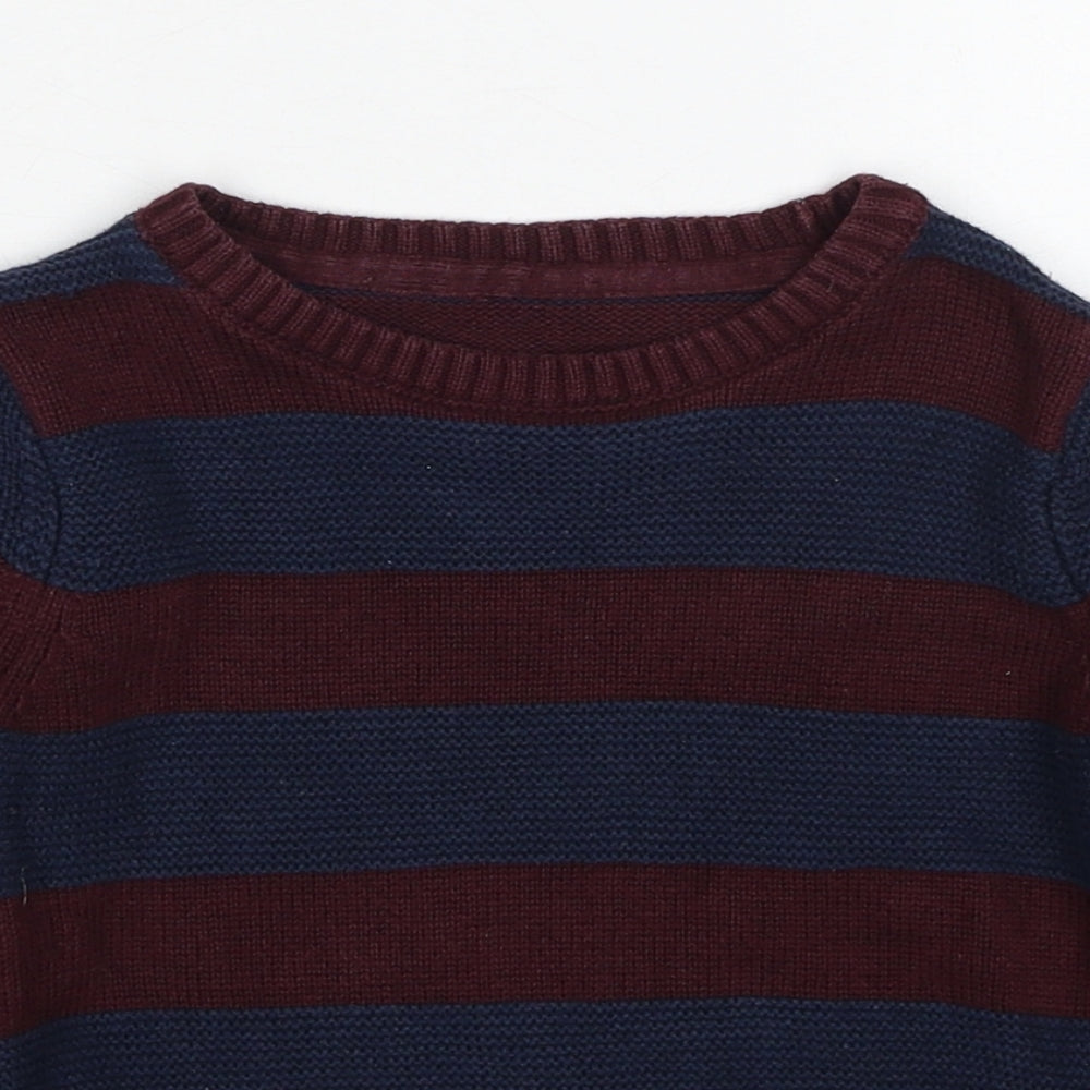 Marks and Spencer Boys Red Round Neck Striped Cotton Pullover Jumper Size 2-3 Years Pullover