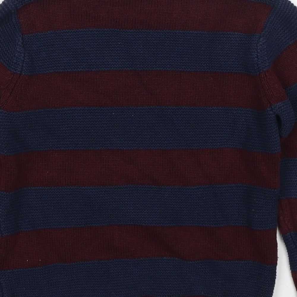 Marks and Spencer Boys Red Round Neck Striped Cotton Pullover Jumper Size 2-3 Years Pullover