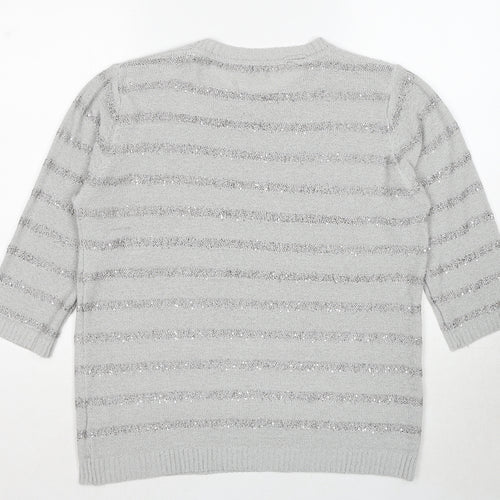 Fay Louise Womens Grey Round Neck Striped Acrylic Pullover Jumper Size L