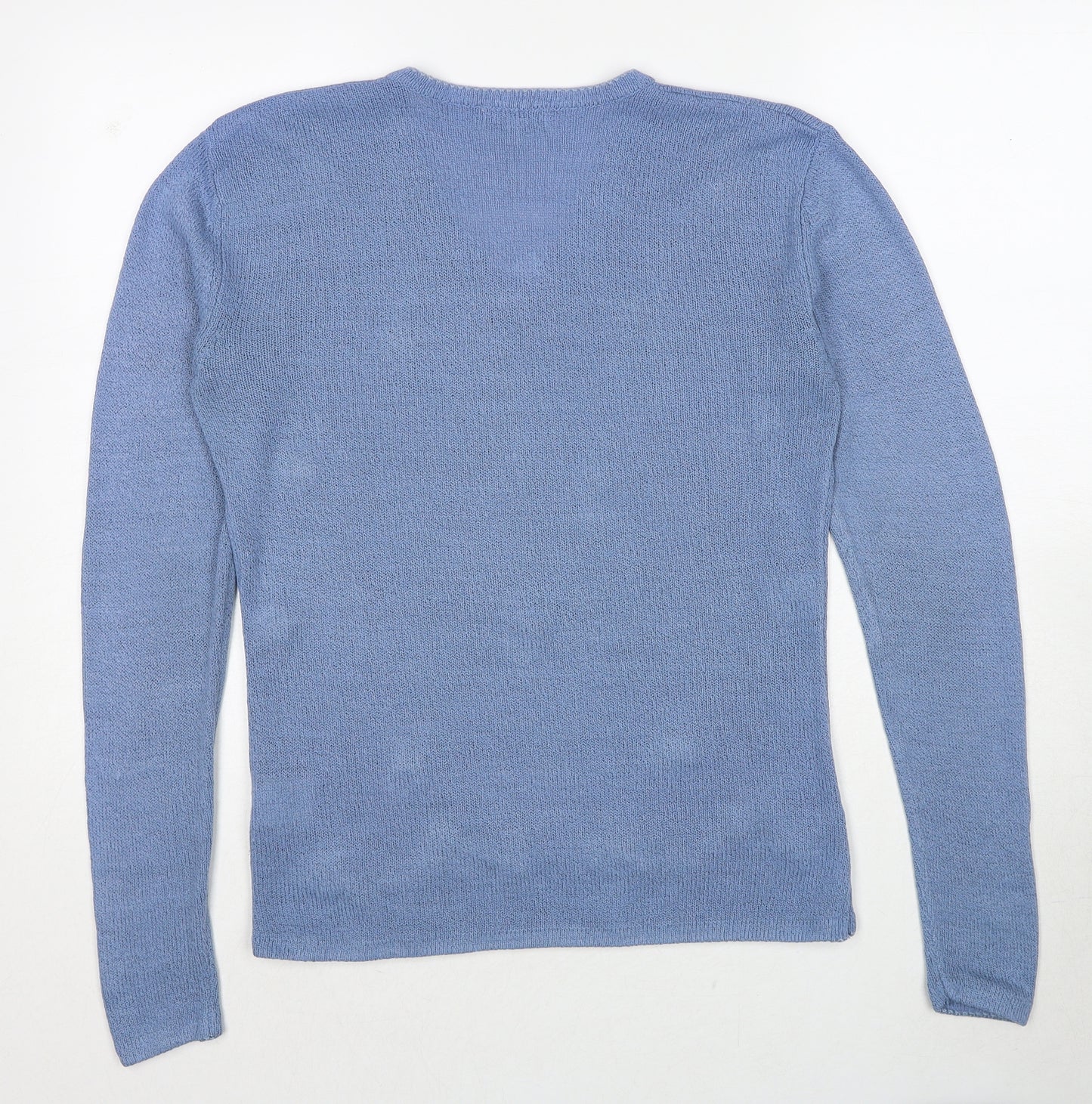 Bonmarché Womens Blue V-Neck Acrylic Pullover Jumper Size S - Size S/M