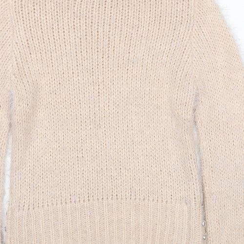 Miss Selfridge Womens Beige Round Neck Acrylic Pullover Jumper Size 6