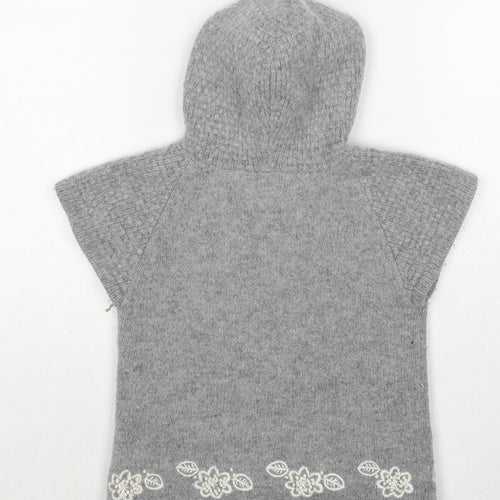 Monsoon Girls Grey Round Neck Wool Pullover Jumper Size L Pullover - Floral Detail