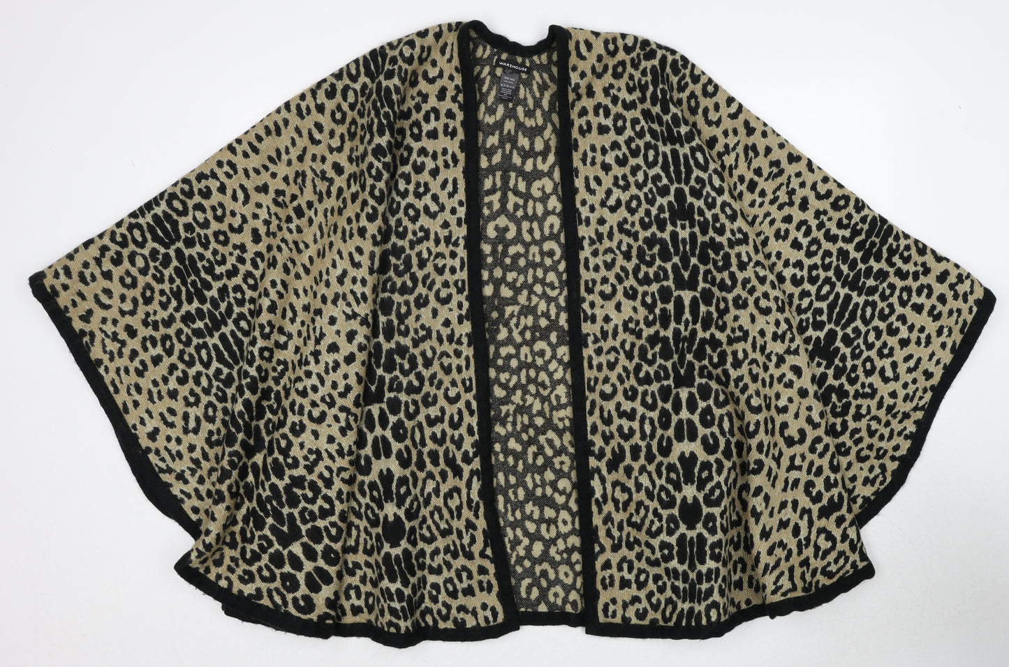 Warehouse Womens Beige V-Neck Animal Print Acrylic Pullover Jumper One Size - Leopard Pattern