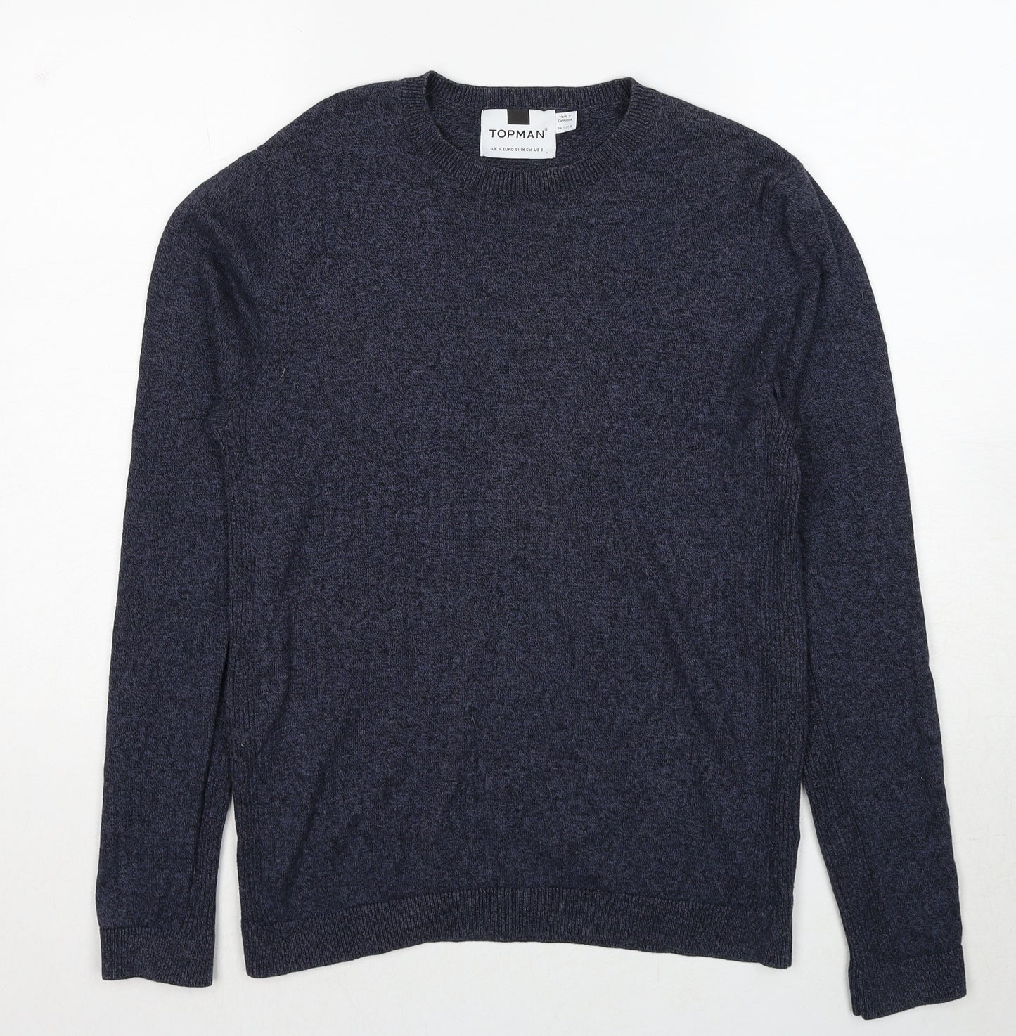 Topman Mens Blue Round Neck Cotton Pullover Jumper Size S Long Sleeve