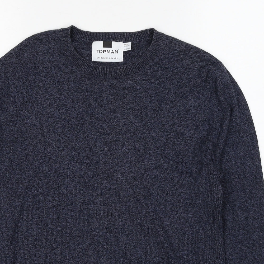 Topman Mens Blue Round Neck Cotton Pullover Jumper Size S Long Sleeve