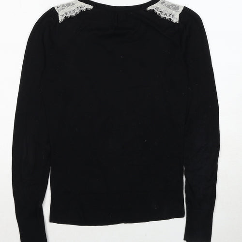 Oasis Womens Black V-Neck Cotton Cardigan Jumper Size XS - Lace Detail