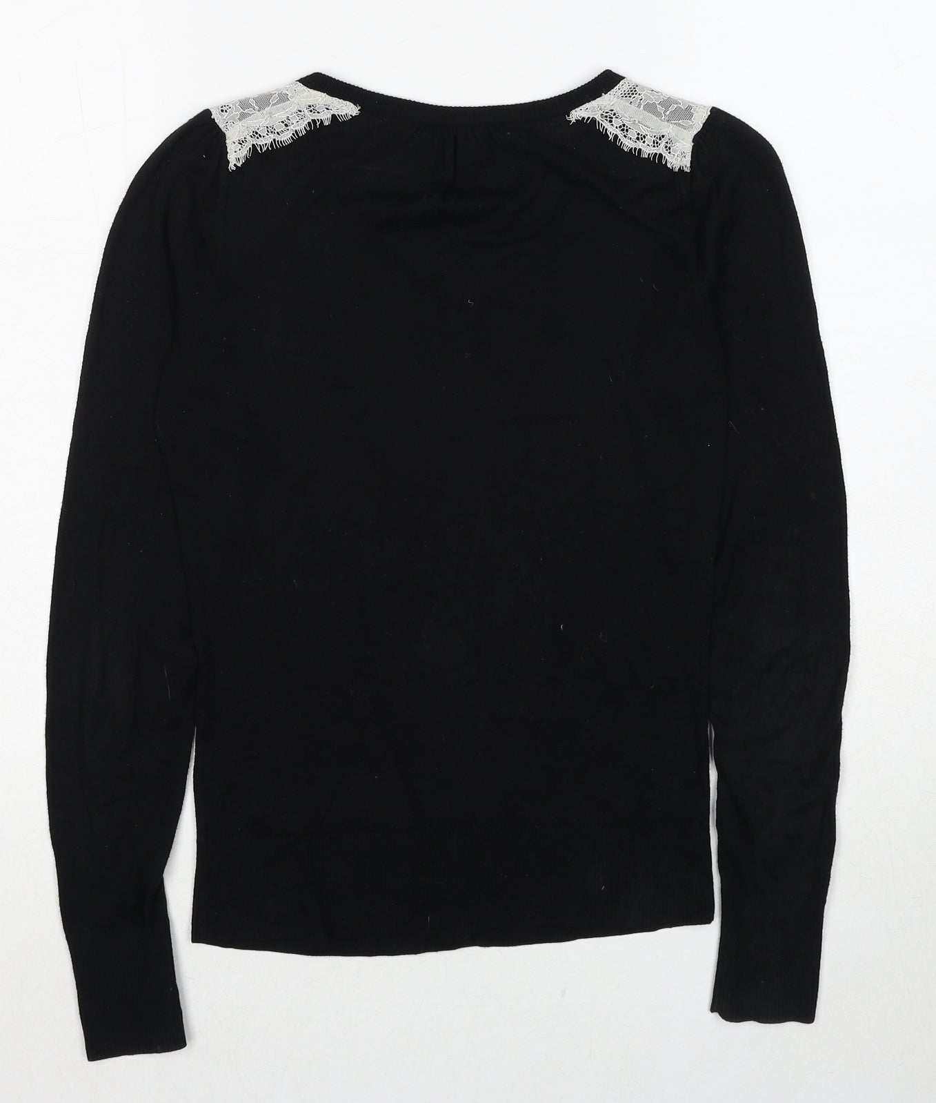 Oasis Womens Black V-Neck Cotton Cardigan Jumper Size XS - Lace Detail