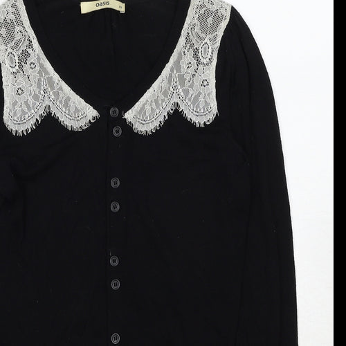 Oasis Womens Black V-Neck Cotton Cardigan Jumper Size XS - Lace Detail