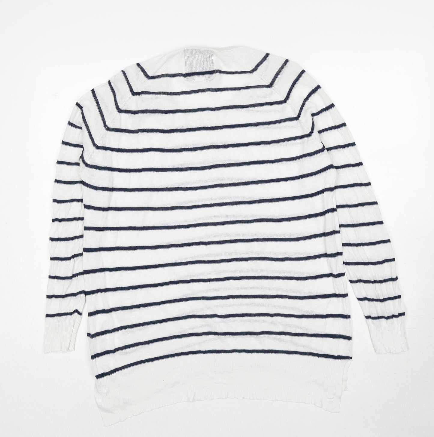 TOG24 Womens White Round Neck Striped Linen Pullover Jumper Size 12