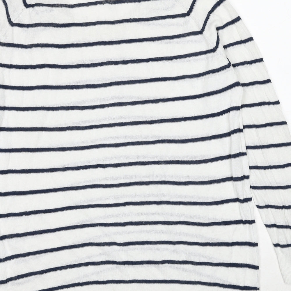 TOG24 Womens White Round Neck Striped Linen Pullover Jumper Size 12