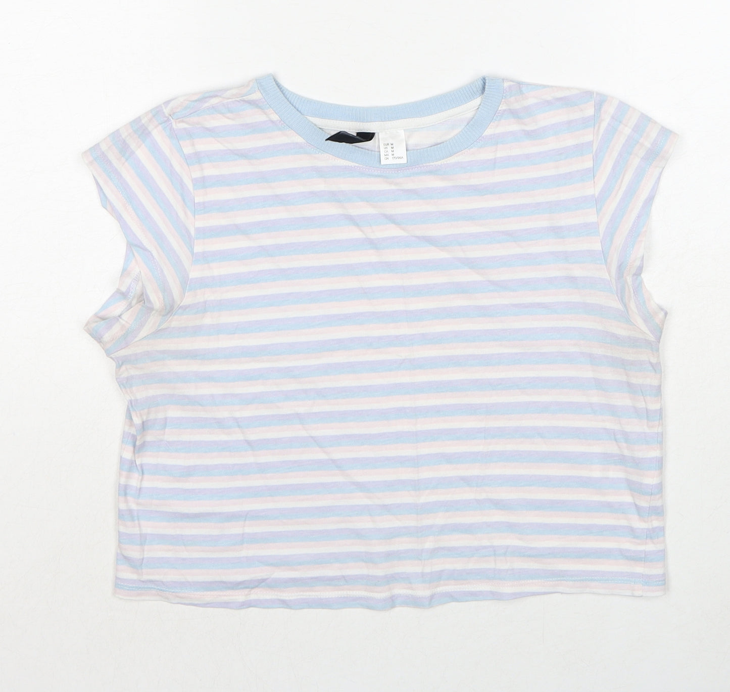 Divided by H&M Womens Multicoloured Striped Cotton Basic T-Shirt Size M Round Neck