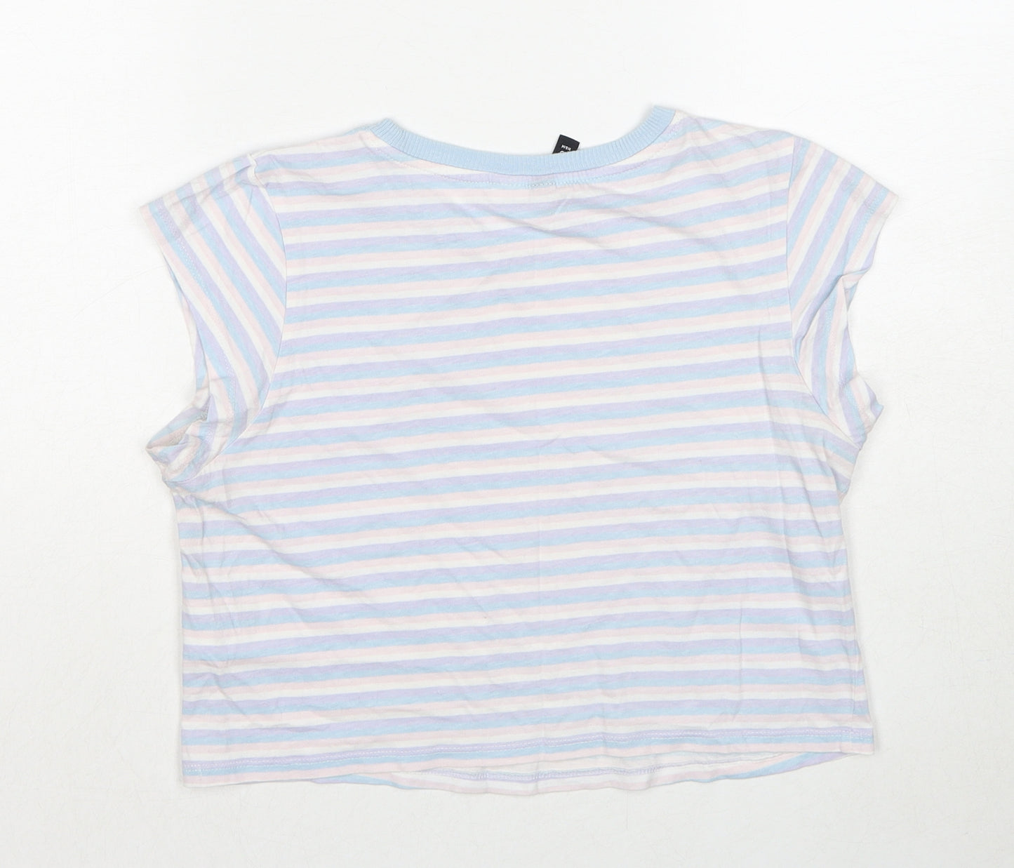Divided by H&M Womens Multicoloured Striped Cotton Basic T-Shirt Size M Round Neck