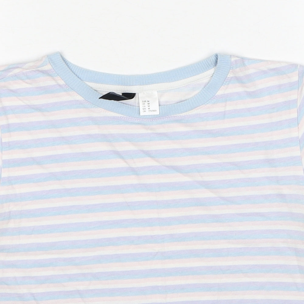 Divided by H&M Womens Multicoloured Striped Cotton Basic T-Shirt Size M Round Neck